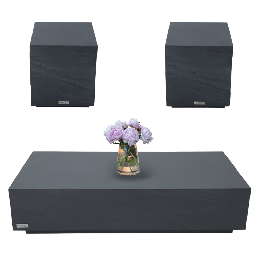 Elementi Colorado Patio Coffee Table End Table Set of 3 Concrete, Slate Black - Rectangle