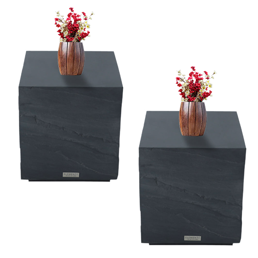 Elementi Colorado Square Patio Side Table Set of 2, Slate Black - 17.7 x 17.7 Inches