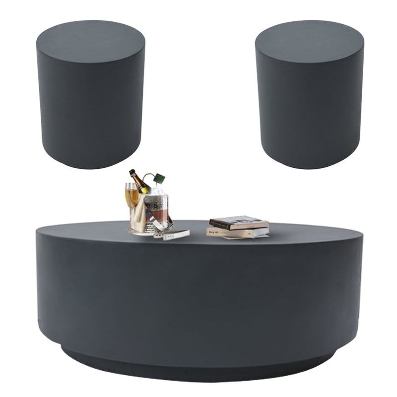Elementi Rome Patio Coffee Table Set of 3 Concrete, Slate Black - Round