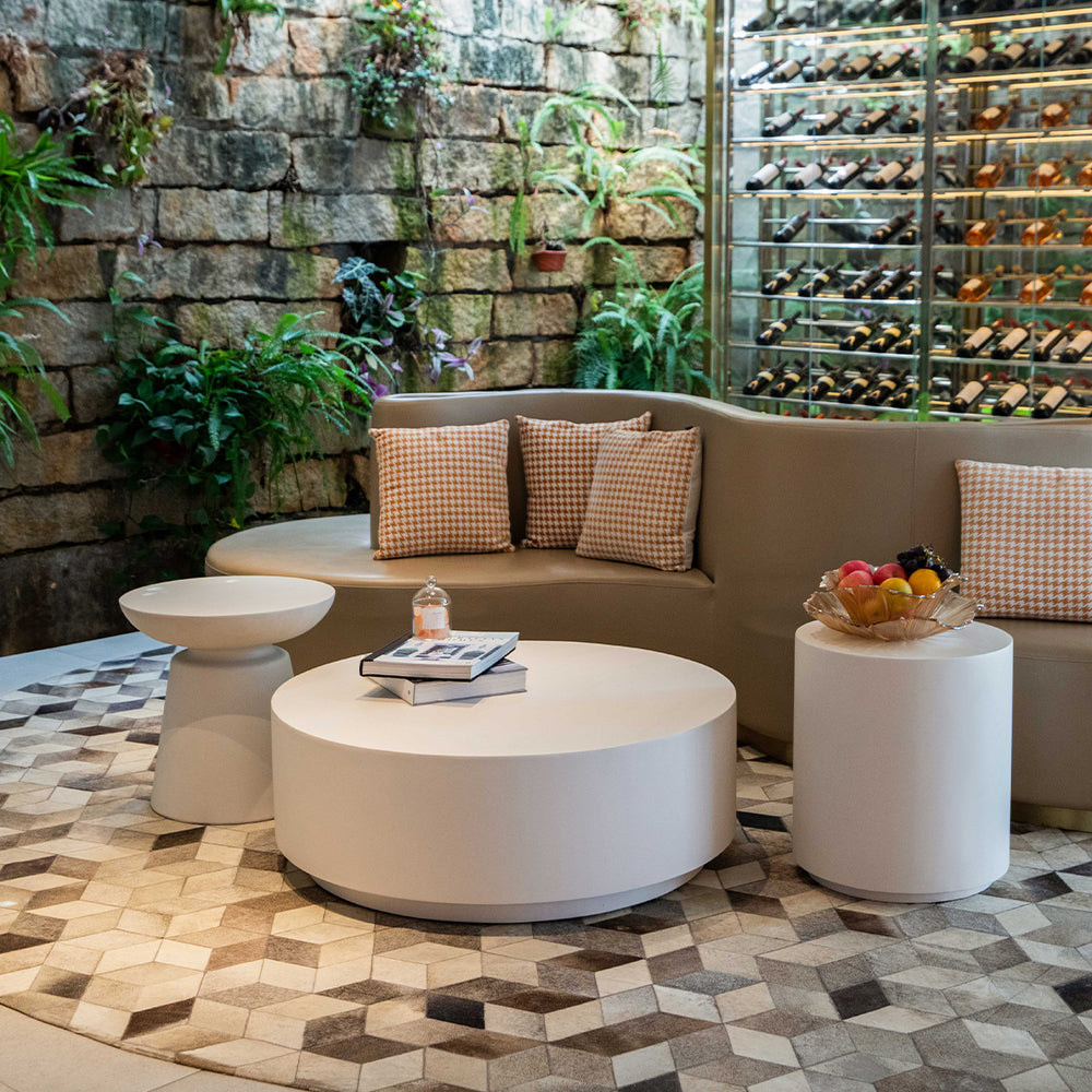 Elementi Rome Patio Coffee Table Set of 3 Concrete, Cream White - Round