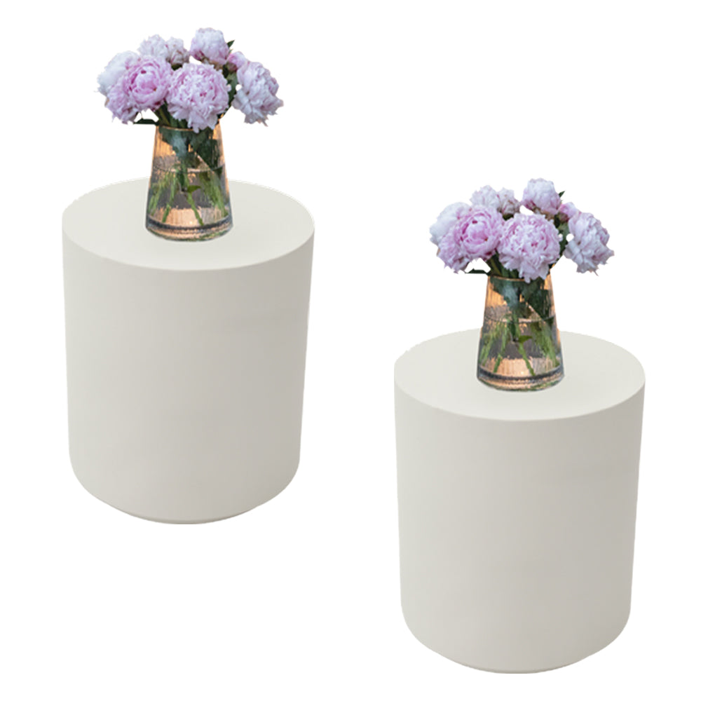 Elementi Rome Round Patio Side Table Set of 2, Cream White - 17.7 x 17.7 Inches