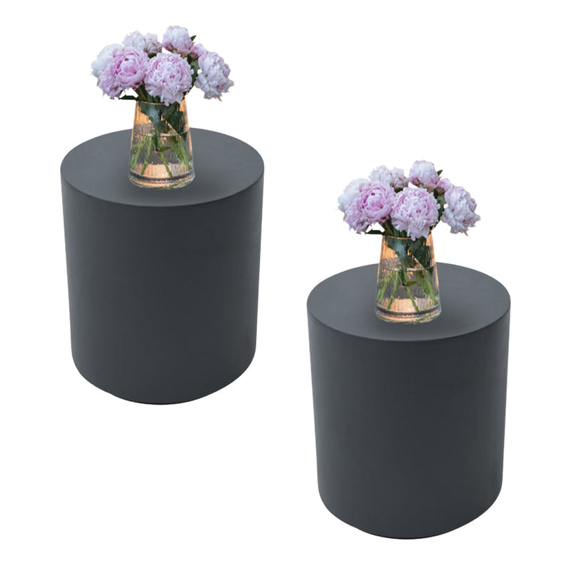 Elementi Rome Round Patio Side Table Set of 2, Slate Black - 17.7 x 17.7 Inches