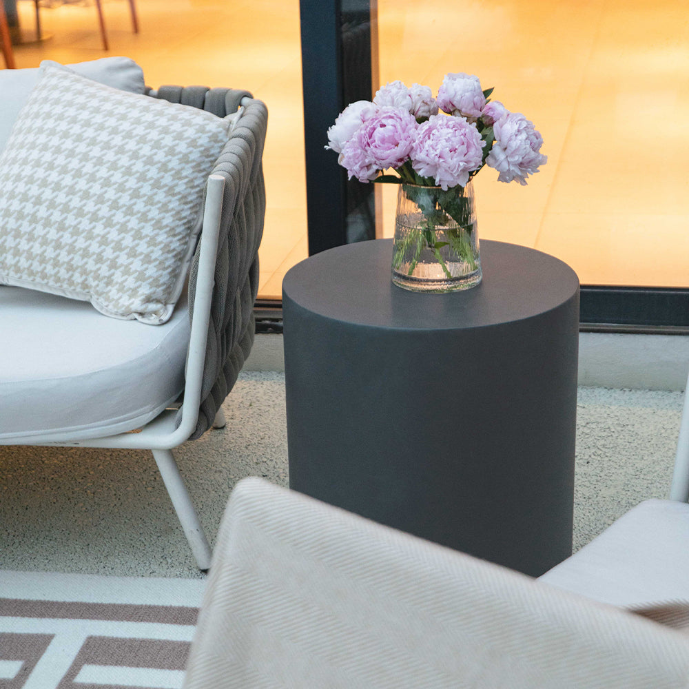 Elementi Rome Round Patio Side Table Set of 2, Slate Black - 17.7 x 17.7 Inches