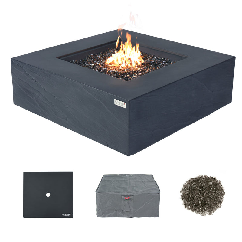 Roraima Outdoor Slate Black Fire Pit Table - Select Fuel Type