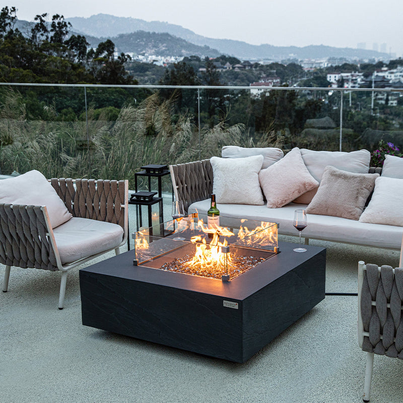 Roraima Outdoor Slate Black Fire Pit Table - Select Fuel Type