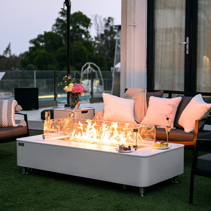 Athens Outdoor Bianco White Fire Pit Table - Select Fuel Type