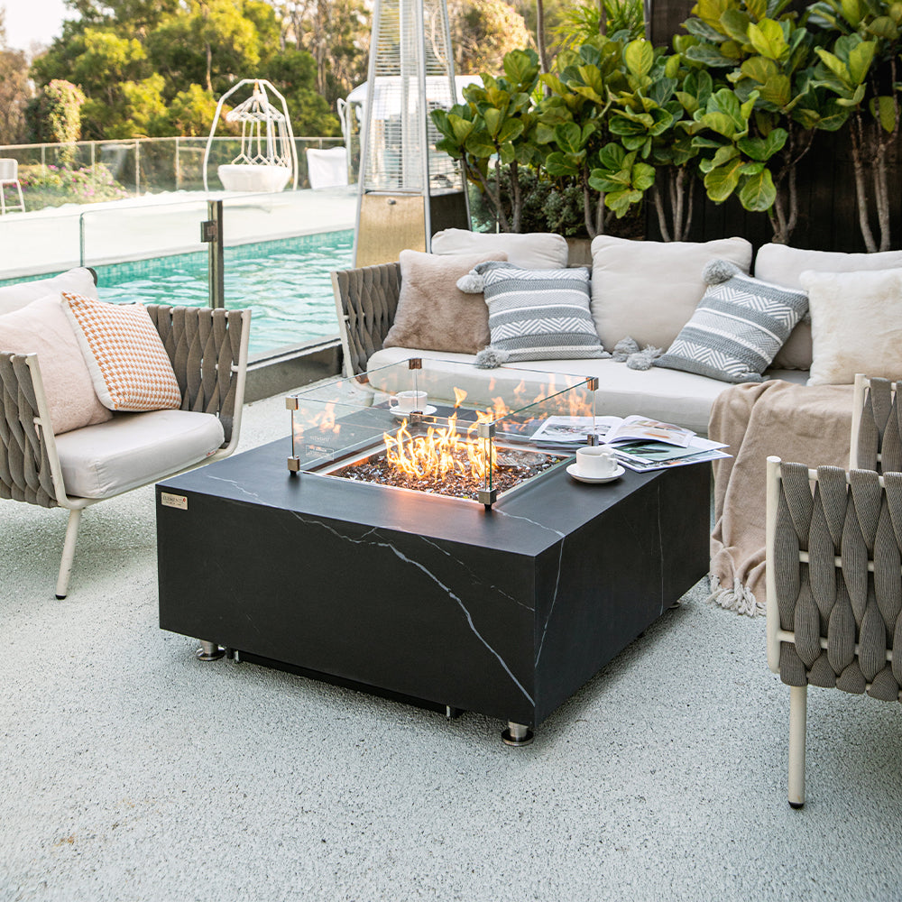 Sofia Outdoor Bulgaria Black Fire Pit Table - Select Fuel Type