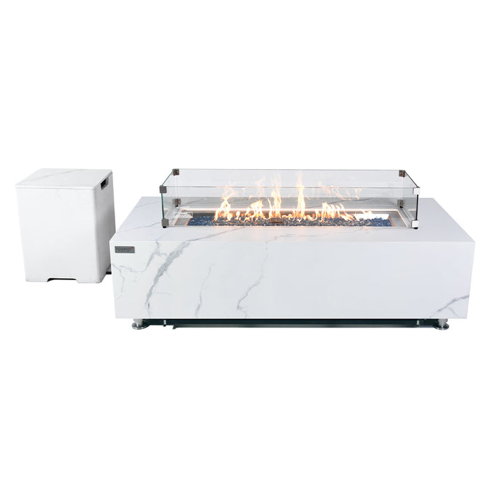 Carrara Outdoor Bianco White Fire Pit Table - Select Fuel Type