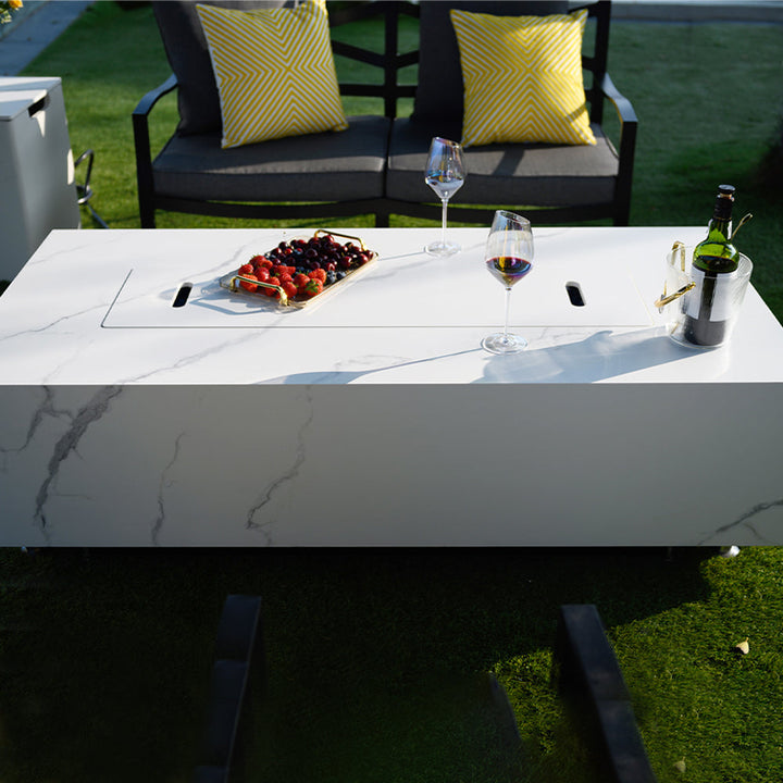 Carrara Outdoor Bianco White Fire Pit Table - Select Fuel Type