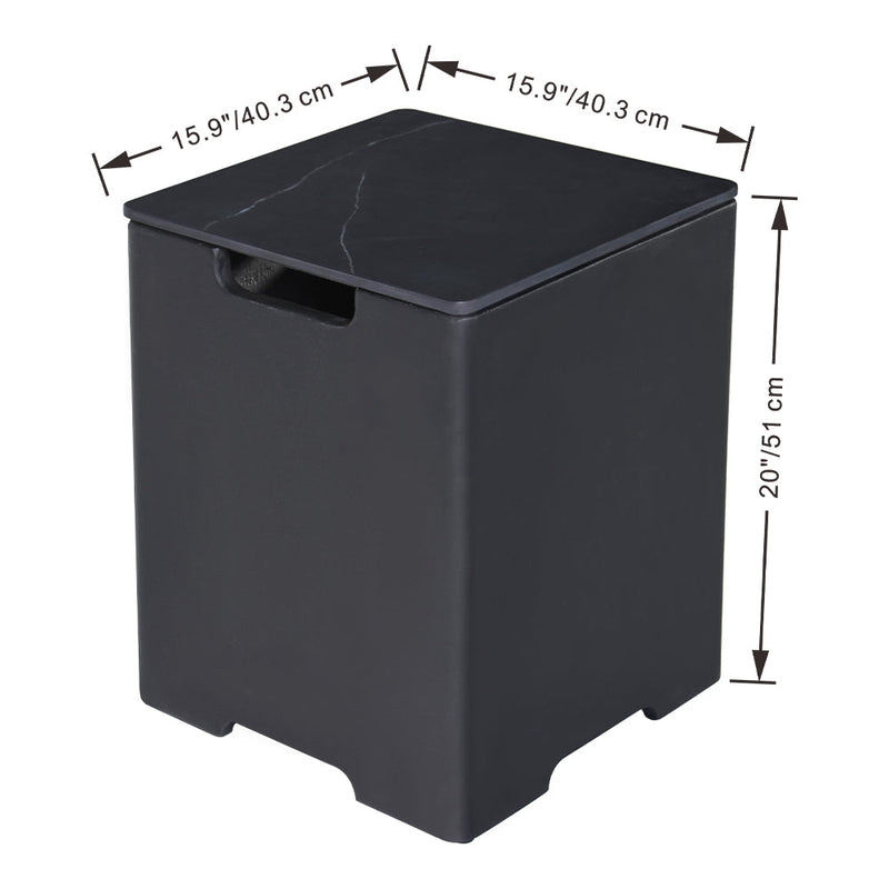 Elementi Plus Square Propane Tank Cover Hideaway Table - Bulgaria Black, 15.9 x 15.9 x 20.5 Inches