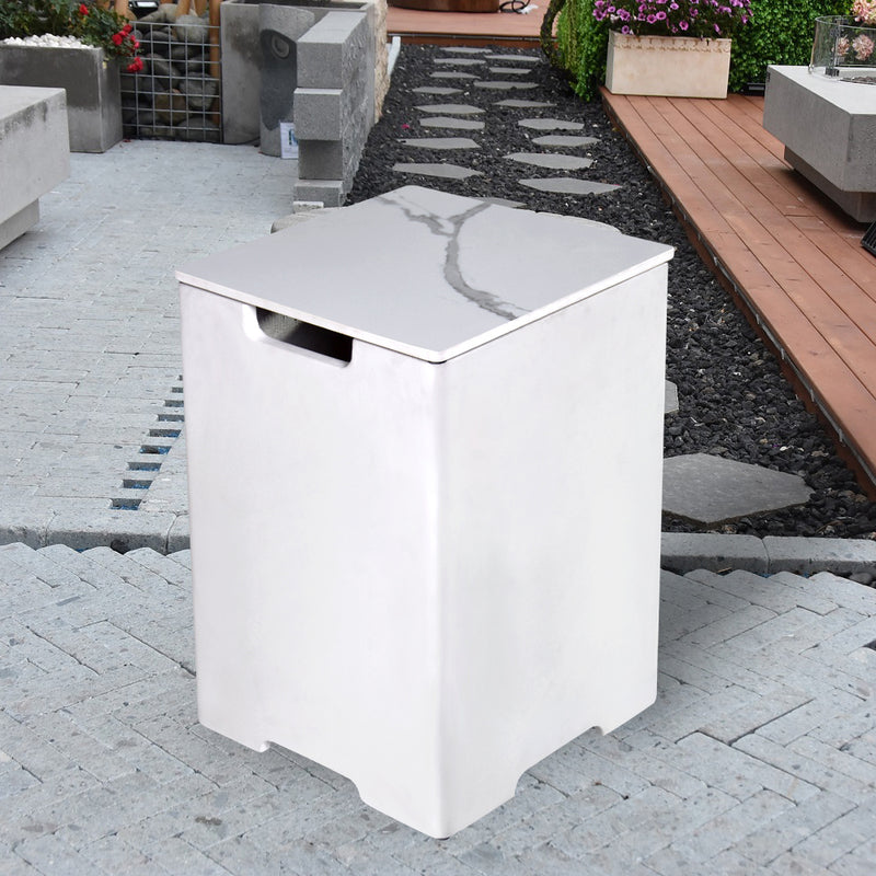 Elementi Plus Square Propane Tank Cover Hideaway Table - Bianco White, 15.9 x 15.9 x 24.9 Inches
