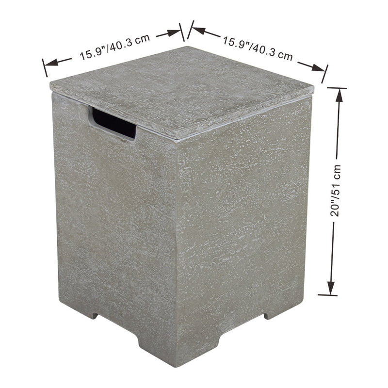 Elementi Plus Square Propane Tank Cover Hideaway Table - Light Grey, 15.7 x 15.7 x 20.5 Inches