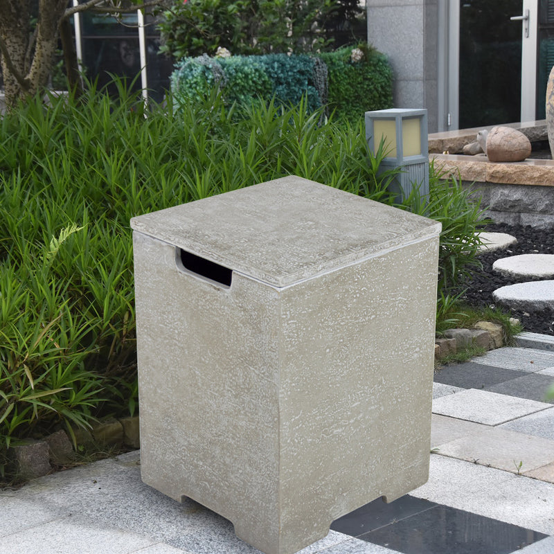 Elementi Plus Square Propane Tank Cover Hideaway Table - Light Grey, 15.7 x 15.7 x 20.5 Inches