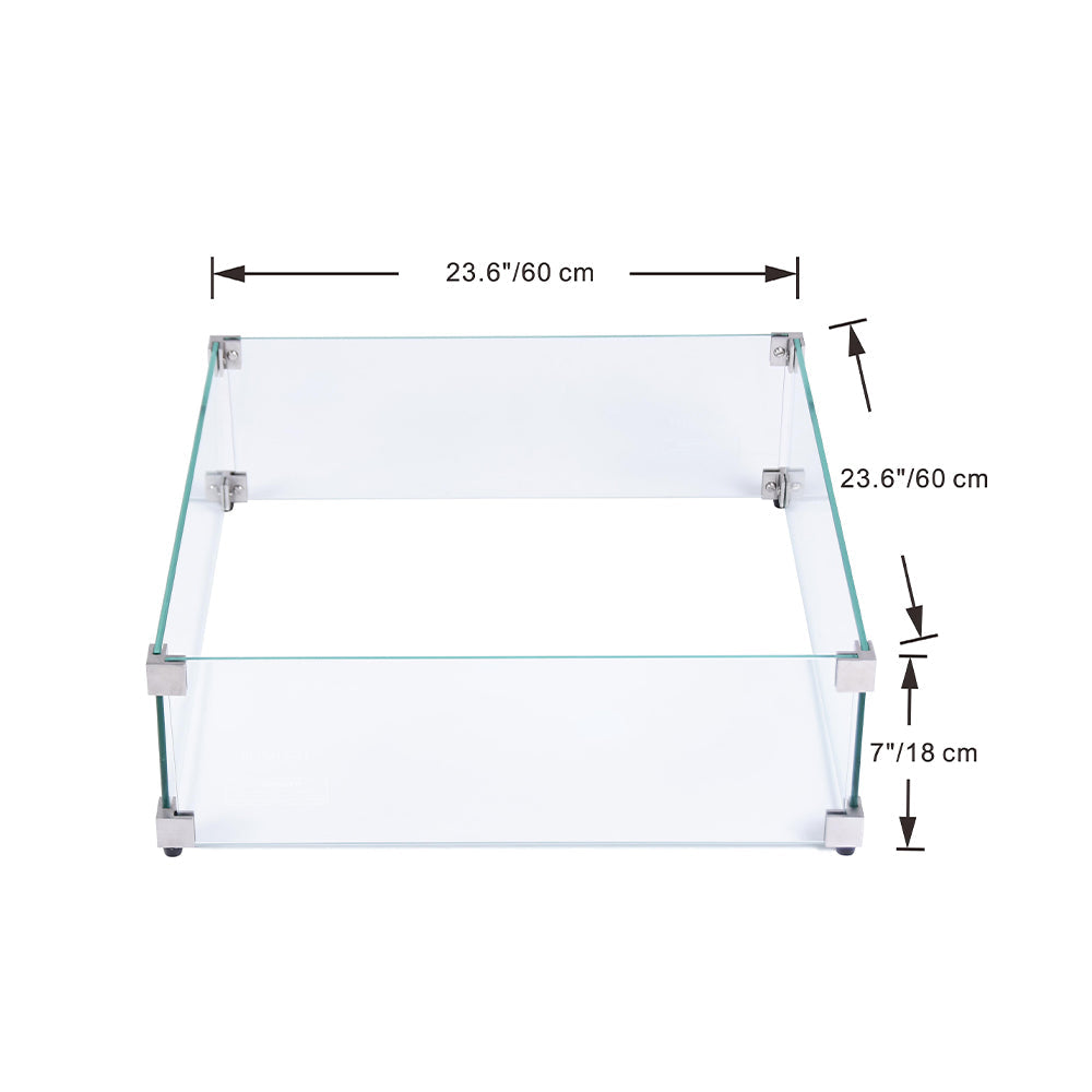 Elementi Plus Square Tempered Glass Wind Screen for Outdoor Fire Pit - 23.6 x 23.6 x 7 inches