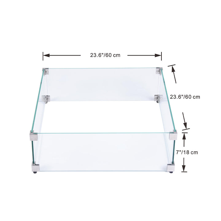 Elementi Plus Square Tempered Glass Wind Screen for Outdoor Fire Pit - 23.6 x 23.6 x 7 inches