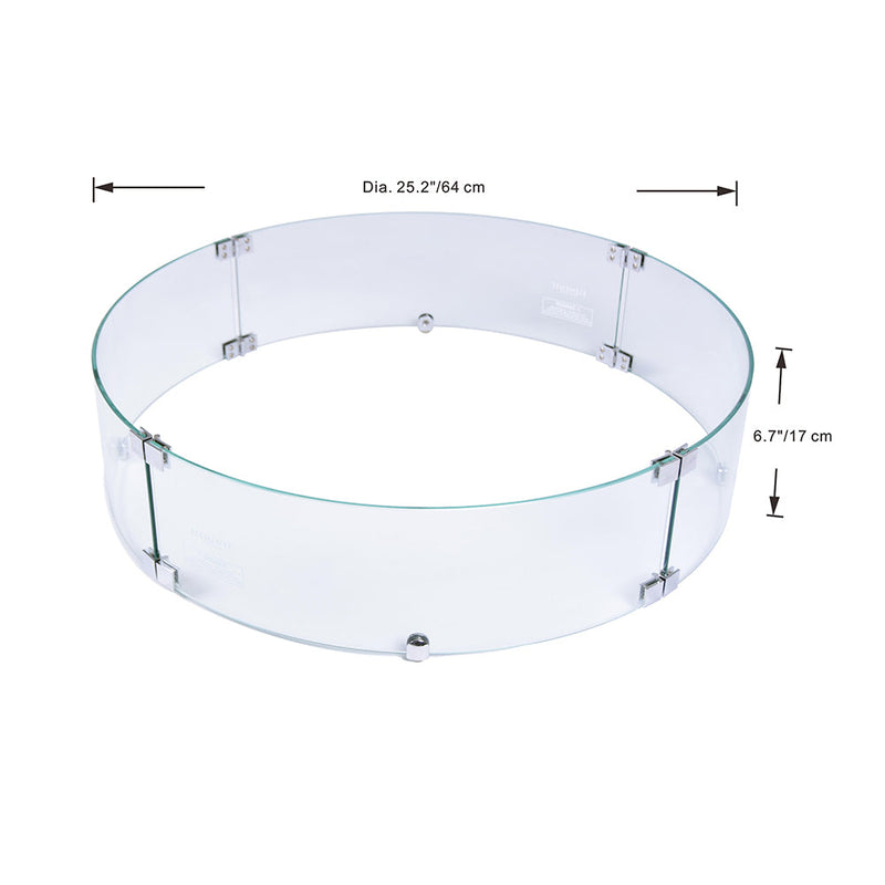 Elementi Plus Round Tempered Glass Wind Screen for Outdoor Fire Pit - 25.4 x 25.4 x 7.1 inches