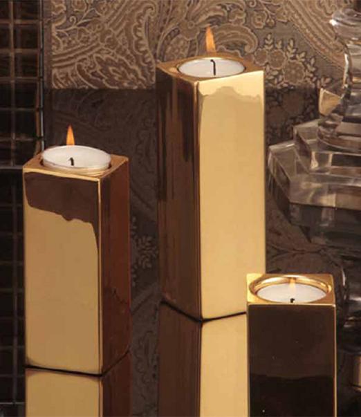 Golden & Shiny S/3 Square Candle Holder 