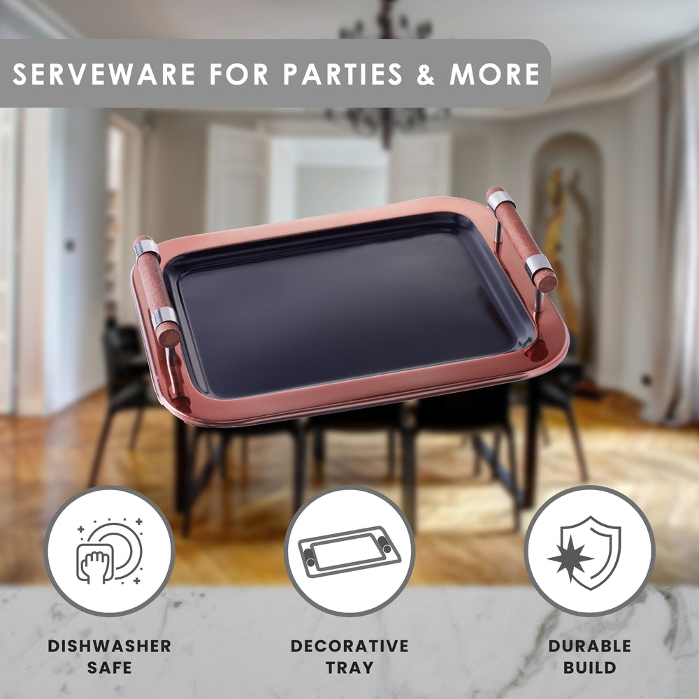 Serving Tray Black Matte & Copper - Stainless Steel - Rectangular