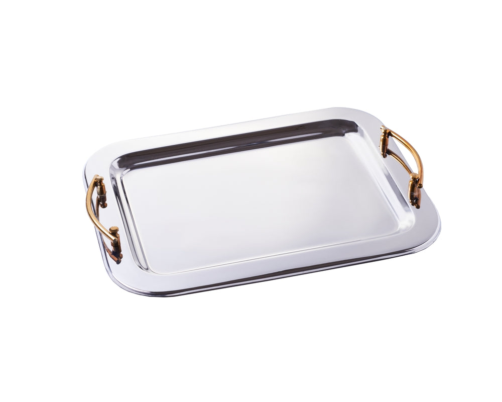 Serving Tray with Brass Handles - Stainless Steel - Rectangular