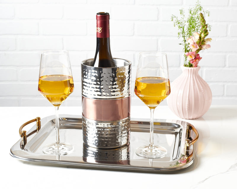 Serving Tray with Brass Handles - Stainless Steel - Rectangular