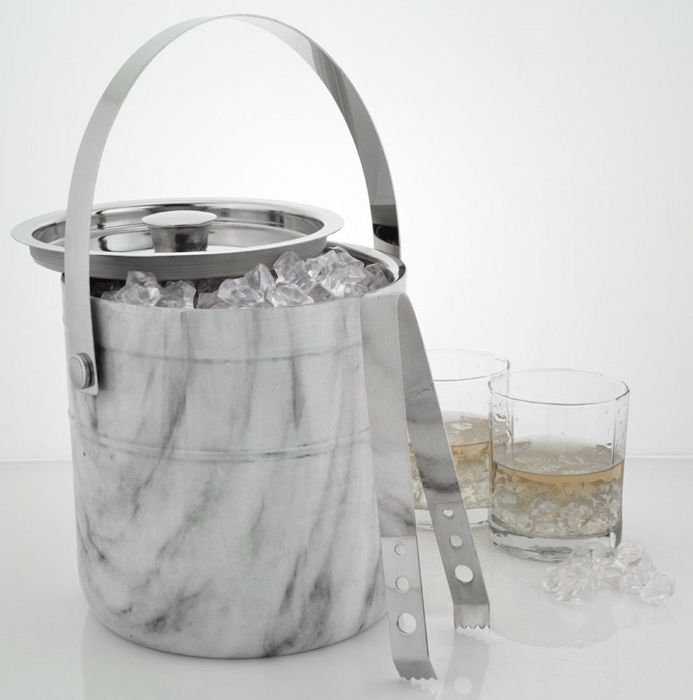 Ice Bucket & Tong - White Marble