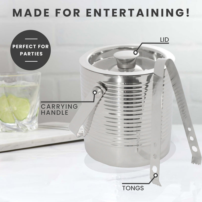Ice Bucket & Tong - Ribbed & Shiny