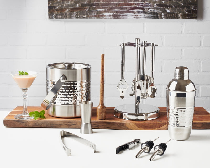 Barware Tool Set - 13 Pieces, Hammered Finish