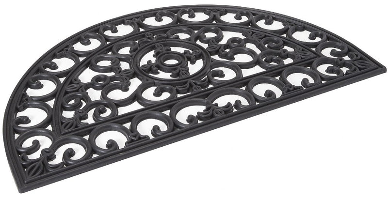 Half Round Fleur de Lis Filigree Iron Rubber Welcome Doormat