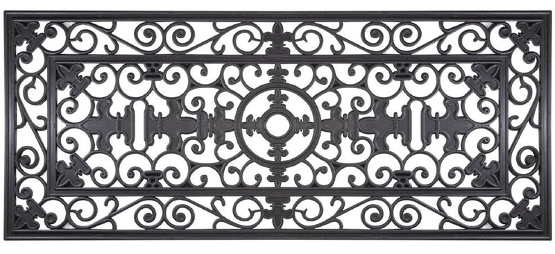 Fleur De Lis Wide Wrought Iron Welcome Rubber Mat