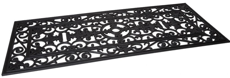 Fleur De Lis Wide Wrought Iron Welcome Rubber Mat