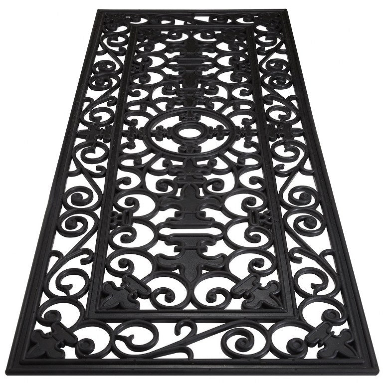 Fleur De Lis Wide Wrought Iron Welcome Rubber Mat