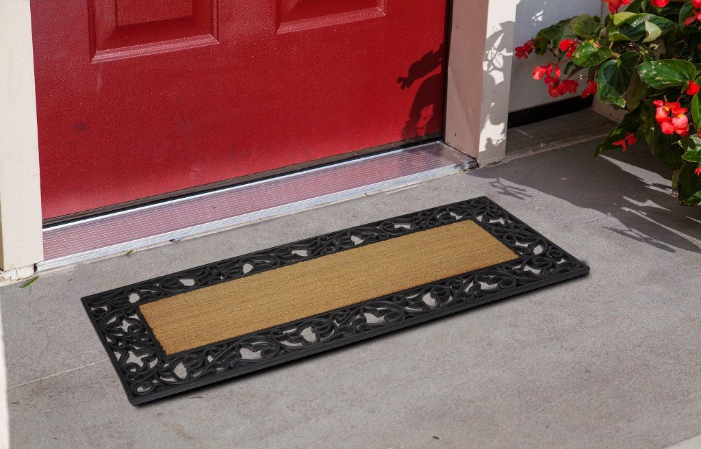 Floral Welcome Wrought Iron Rubber Coir Doormat