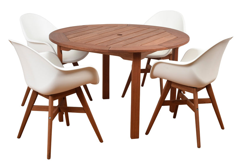 Charlotte 5 Piece Round Eucalyptus Wood Patio Dining Set