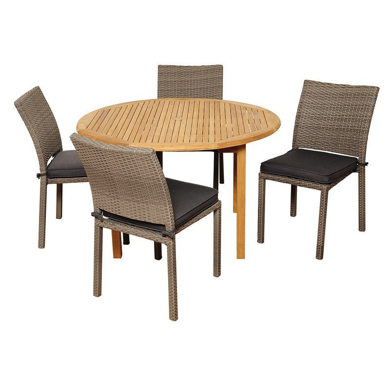 Anthony 5 Piece Teak / Wicker Round Patio Dining Set