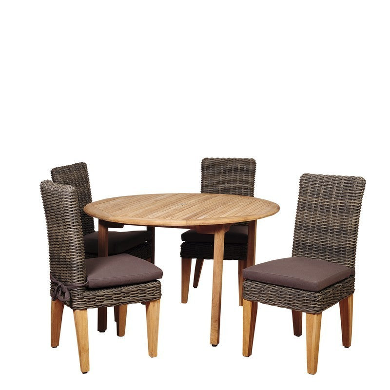 Del Mar 5 Piece Teak / Wicker Round Dining Set