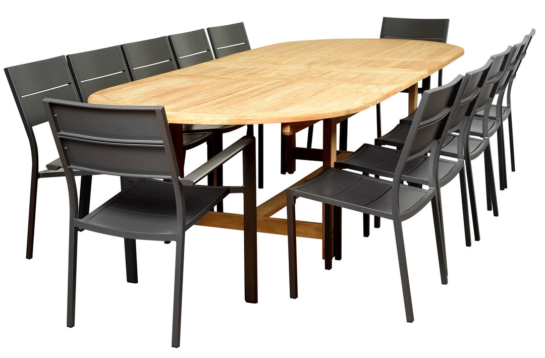 Teak Koningsdam 13 Piece Teak Wood Double Extendable Patio Dining Set