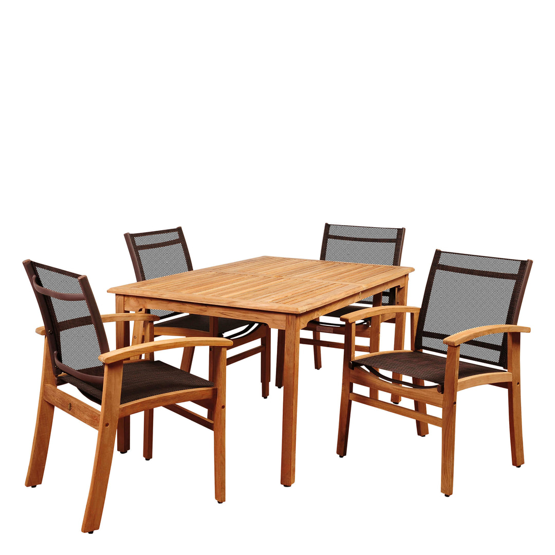 Pacific 5 Piece Teak Stackable Wood Chair Dining Set Brown