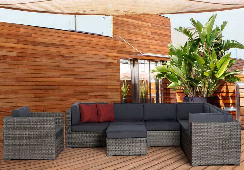 Marseille Grey 8 Piece Wicker Patio Conversation Set