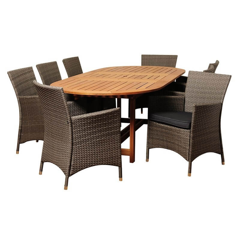 Nicholas 9 Piece Eucalyptus / Wicker Extendable Patio Dining Set