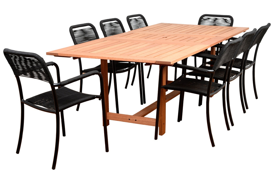 Oosterdam 9 Piece Extendable Eucalyptus Patio Dining Set