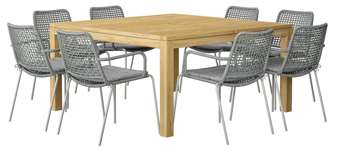 9-Piece Teak Wood Square Patio Dining Set