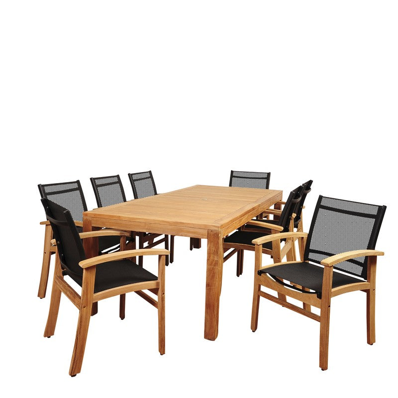 Terrace 9 Piece Teak Dining Set with Black Sling Chair