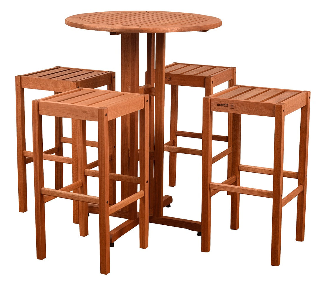 Westerdam 5 Piece Eucalyptus Bar Table and Chairs Dining Set