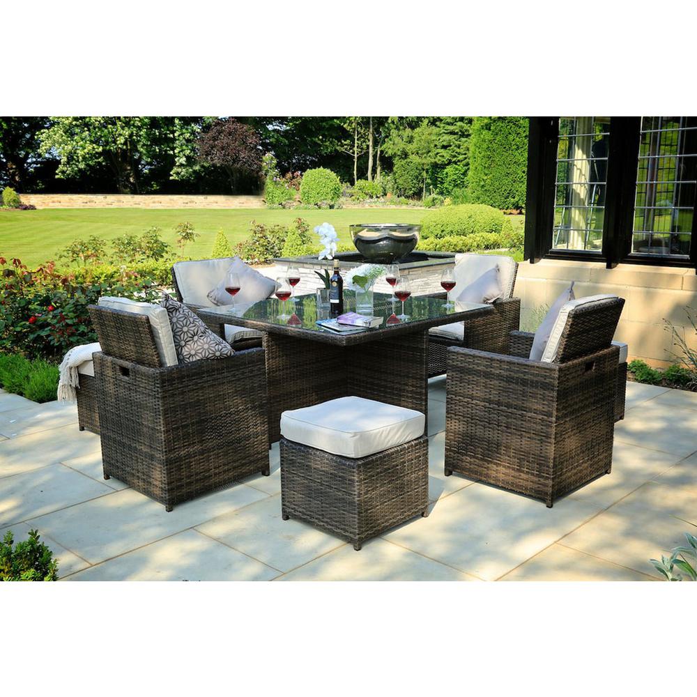 Adella Brown 9 Piece Outdoor Patio Dining Conversation Set