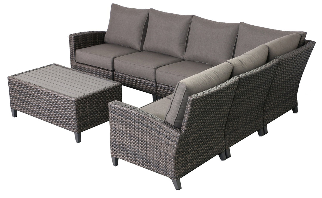 Barbados 6-Piece Outdoor Patio Furniture Sectional and Coffee Table Set