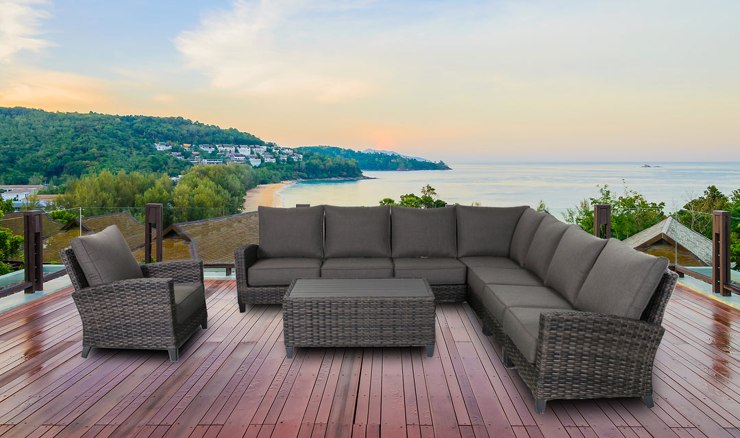 Barbados 7-Piece Outdoor Patio Furniture Sectional and Club Chair Set