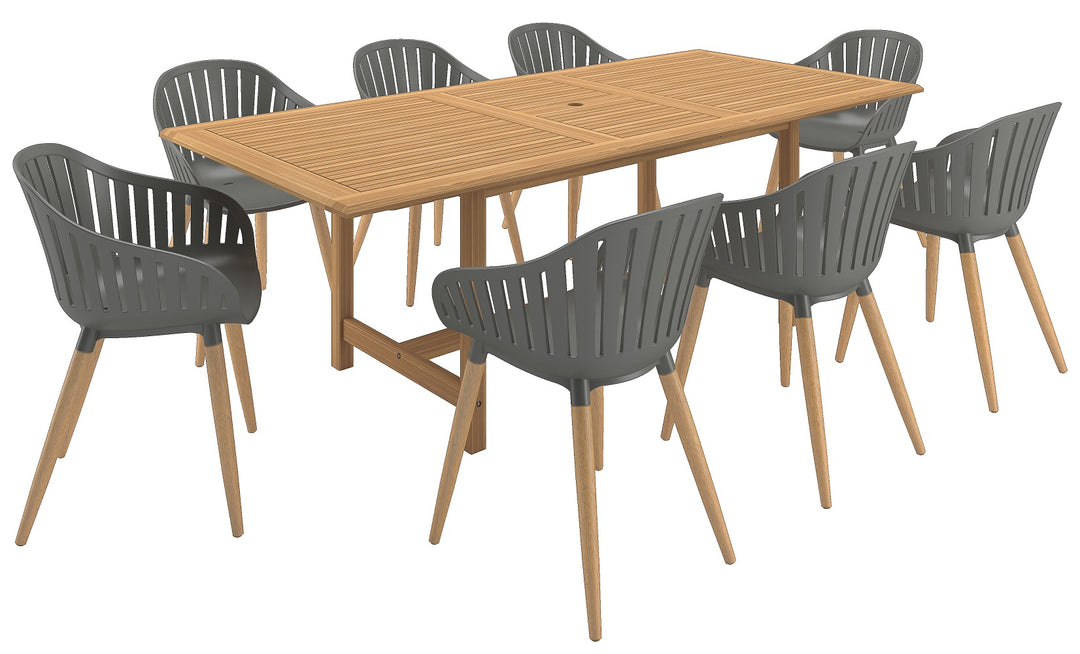 Dian 9-Piece Extendable Teak Wood Patio Dining Set